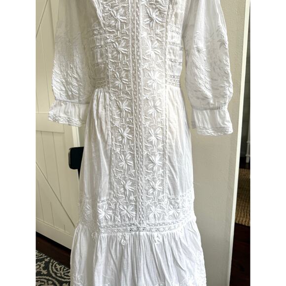 LoveShackFancy White Eyelet Cotton Embroidered Button-Up Maxi Praire Dress LARGE - Picture 7 of 15